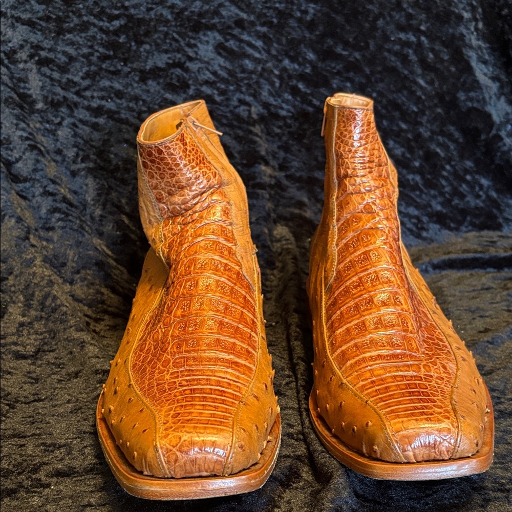 Max Edition Tan Exotic Leather Cowboy Ankle Boots